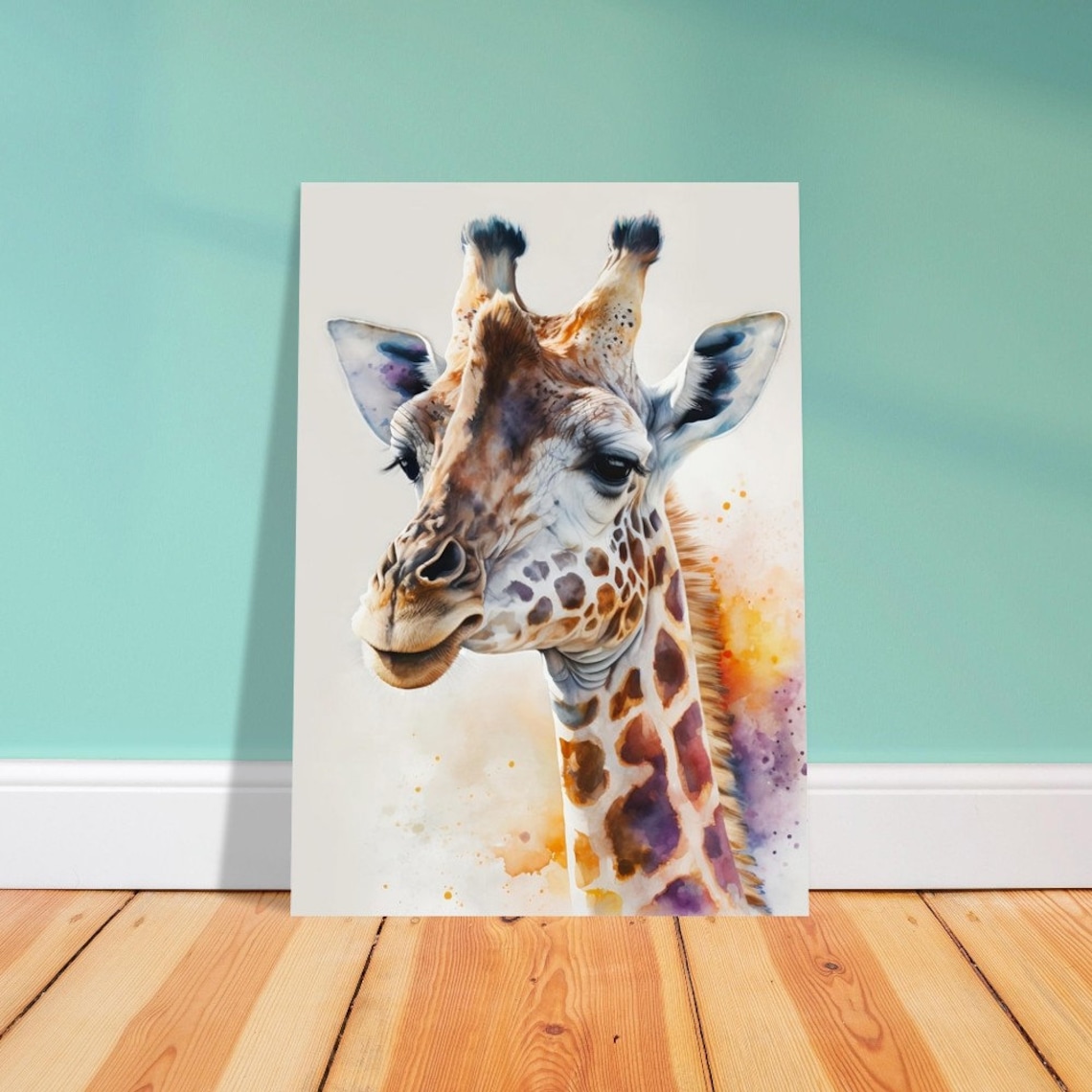 Giraffe Head Profile With Spots Watercolour Safari Animal Poster - Image 2