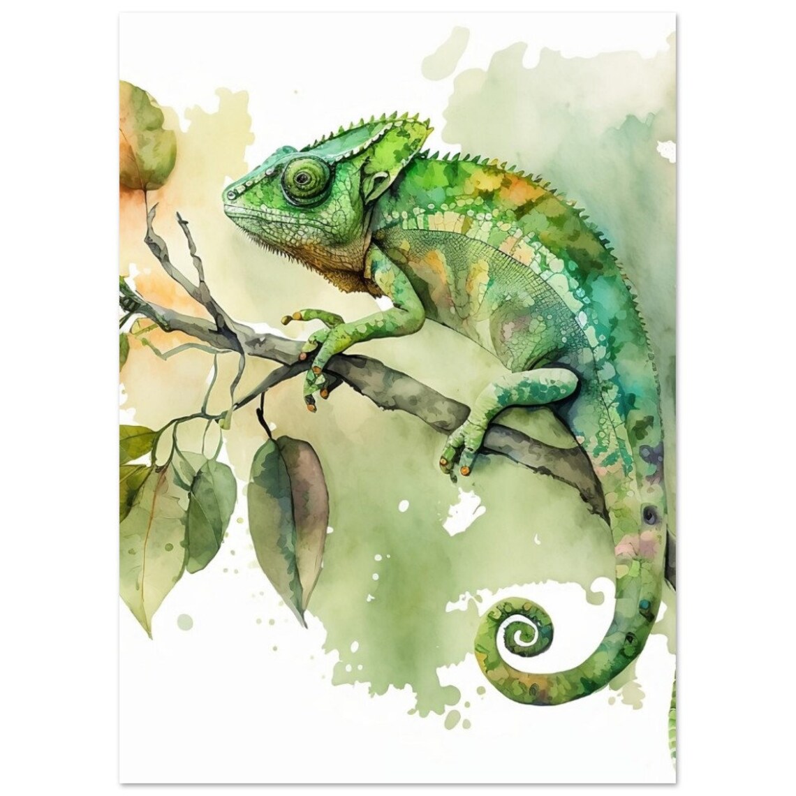 Chameleon Watercolor Art Print, Abstract Modern - Image 4