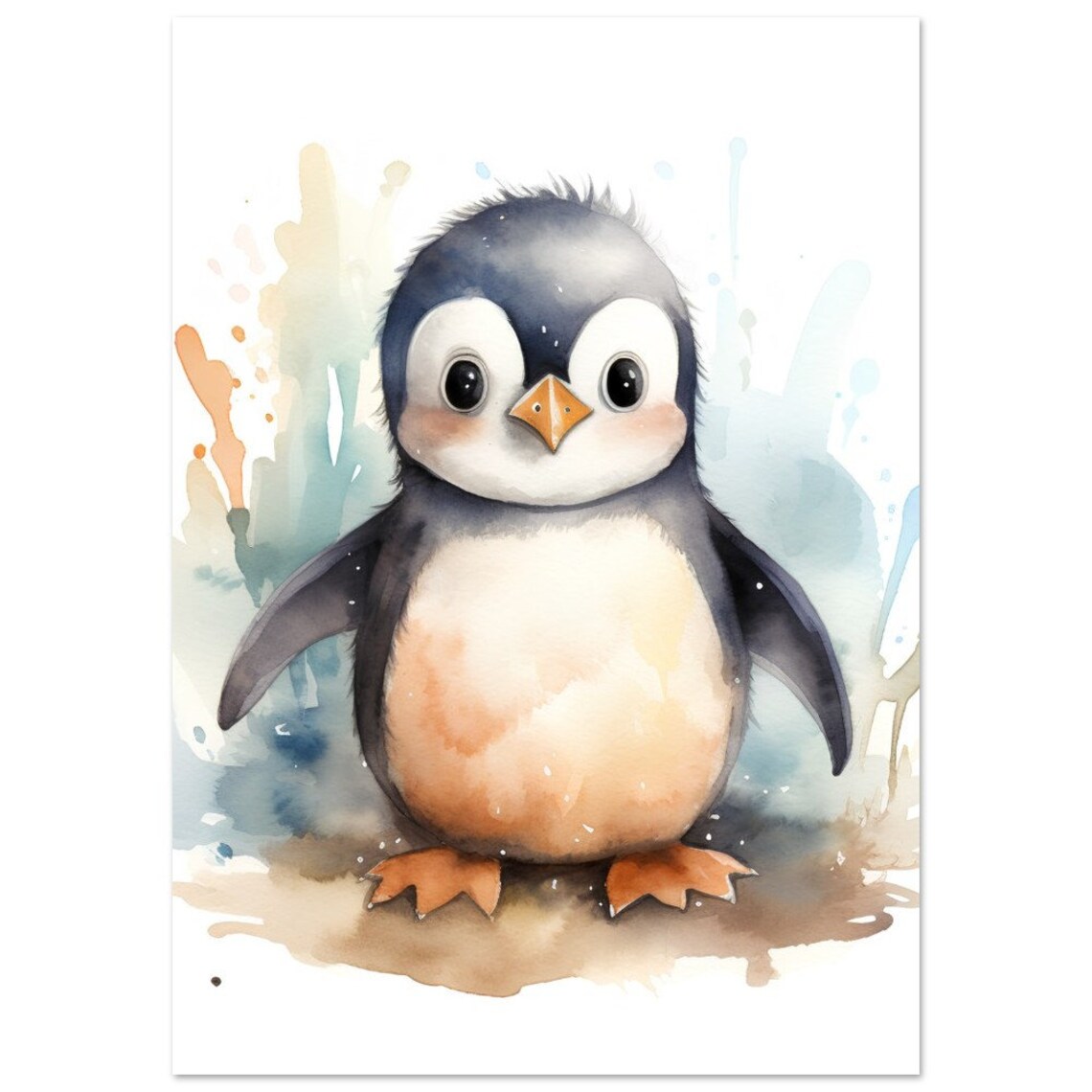 Cute Penguin Watercolour Painting Print Poster Picture Wall Art Dcor Gift
