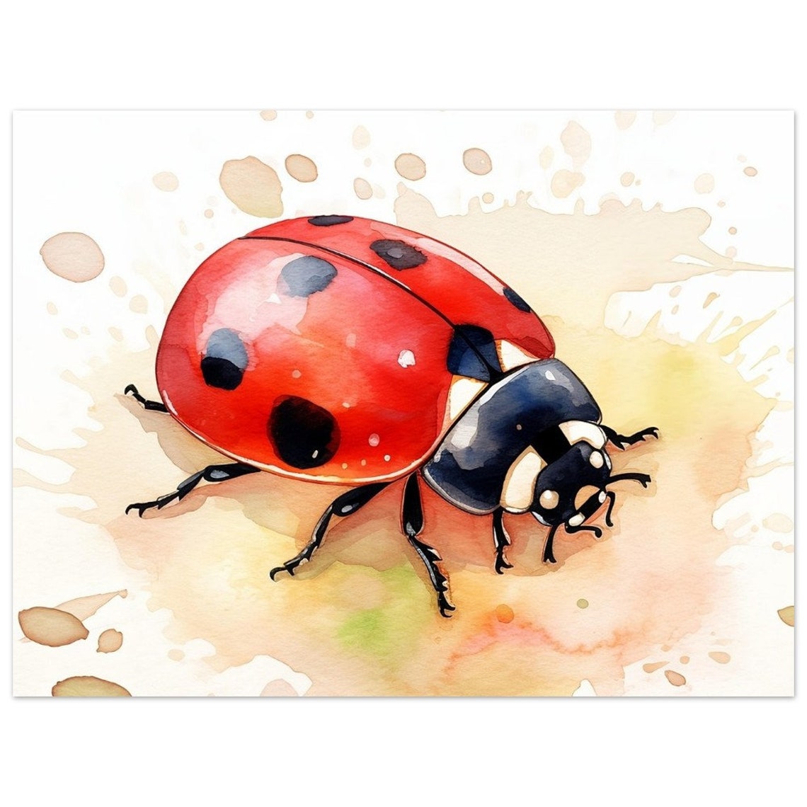 Red Ladybird With Black Spots Watercolour Insect Close Up Poster