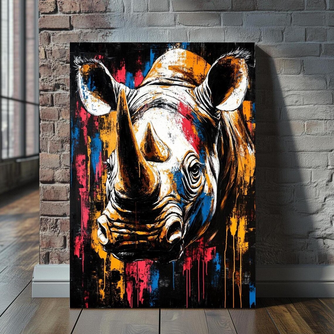 Rhino Wall Art, Abstract Wildlife Poster