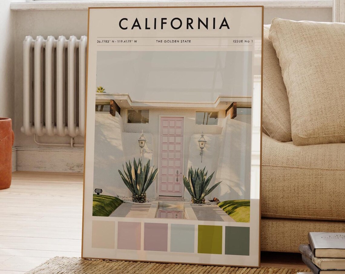 California Golden State White House Pink Door Photo Art Poster