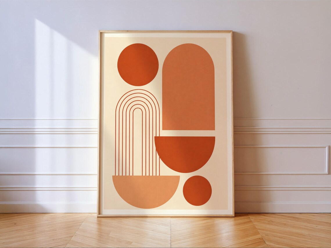 Terracotta Geometric Abstract Mid Century Modern Boho Sun Arch Wall Print