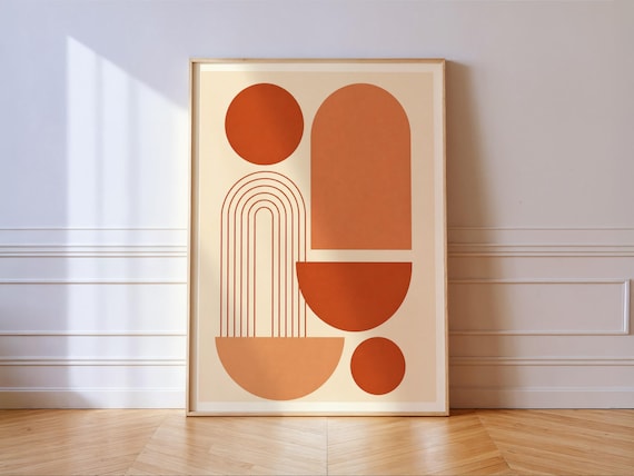 Terracotta Geometric Abstract Print Mid Century Modern Boho Wall Art