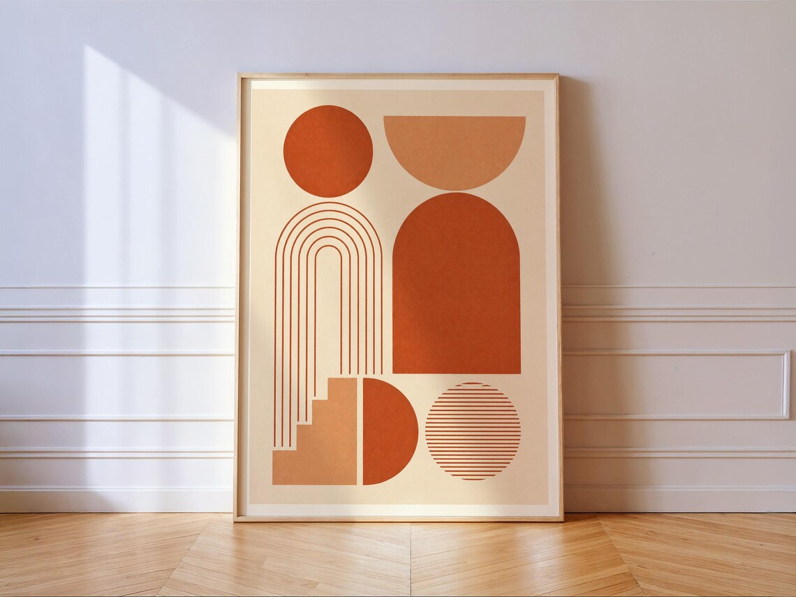 Terracotta Geometric Abstract Boho Arch Stairs Mid Century Modern Wall Print