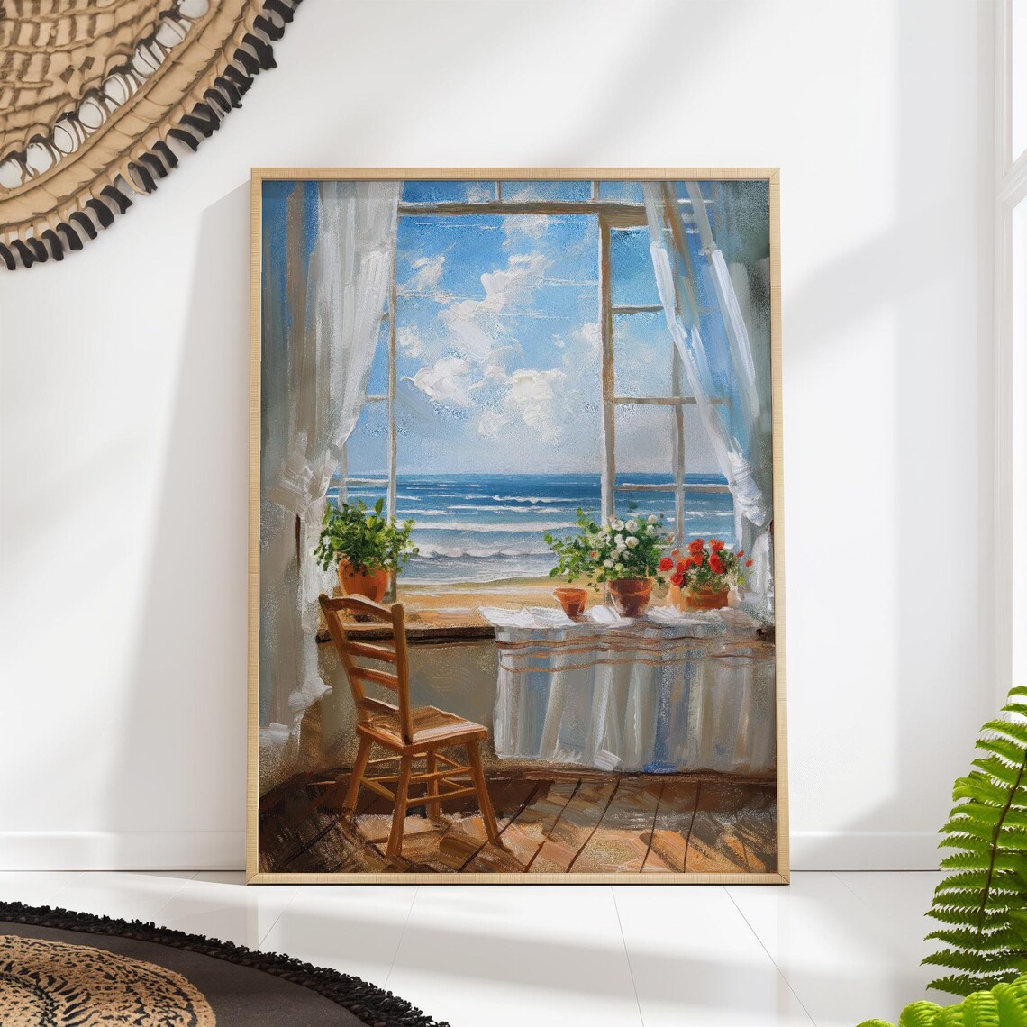 Beach View Open Window, Coastal Cottage Decor