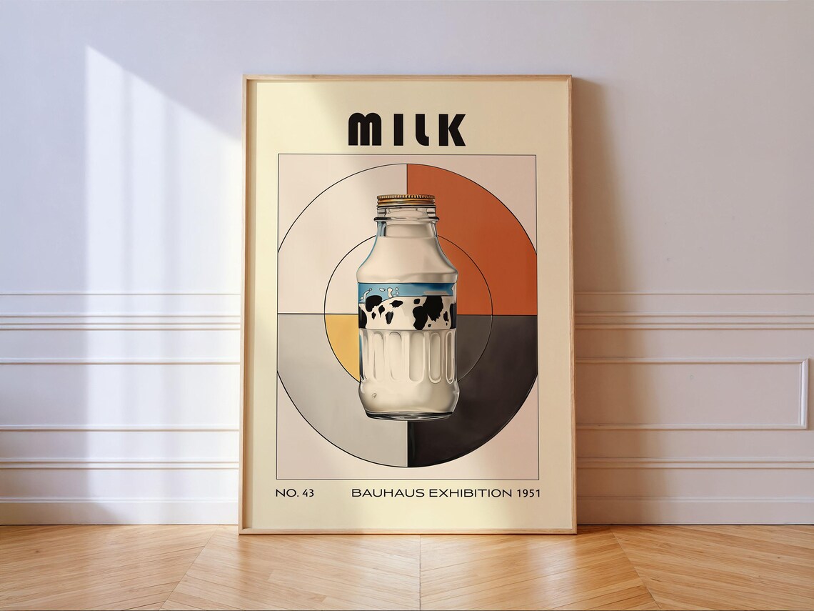 Milk Decorative Kitchen Print, Vintage Bauhaus Poster