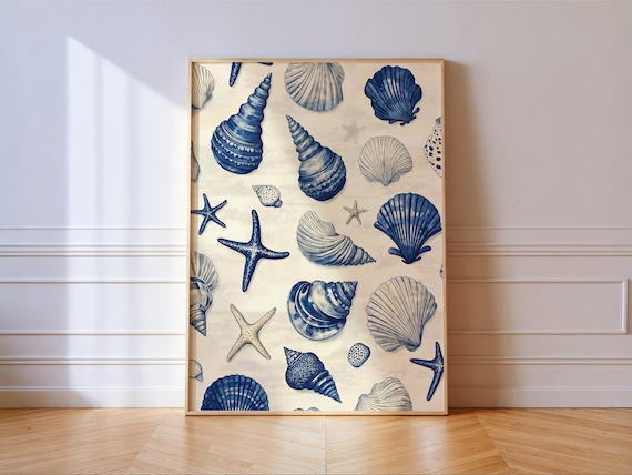 Classic Blue And White Seashell Pattern Nautical Coastal Print