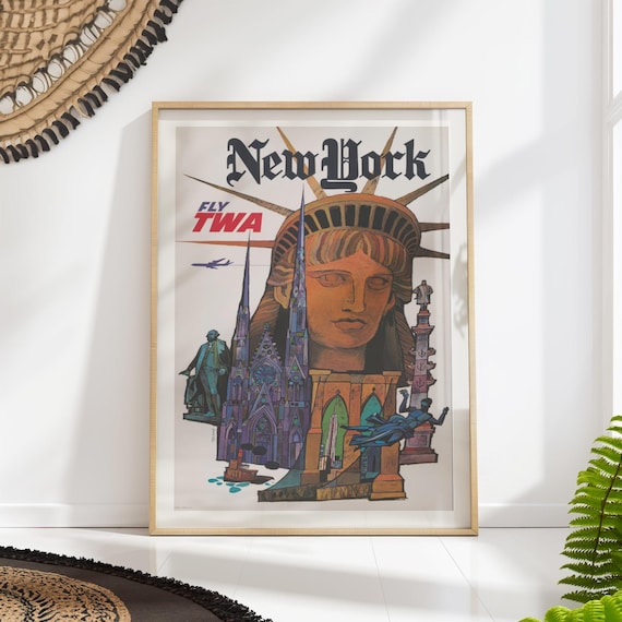 New York Fly TWA Vintage Statue Of Liberty Retro Travel Poster