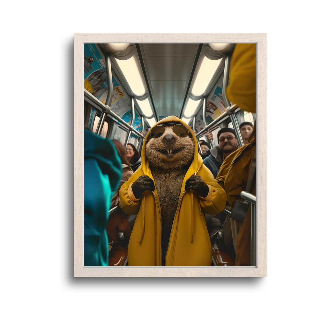 Beaver In Yellow Raincoat Sunglasses Subway Funny Animal Poster