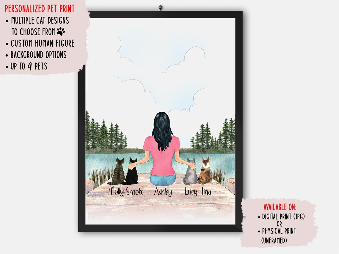 Custom Cat Mom Personalized Portrait Art Print