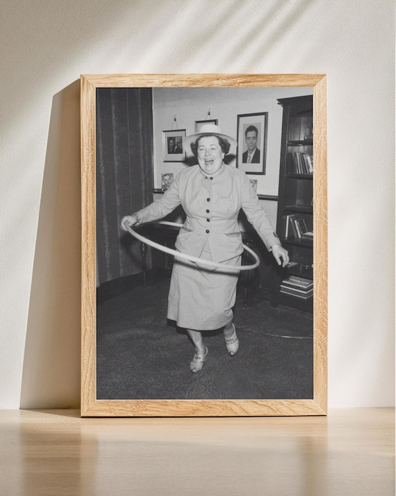 Joyful Woman Hula Hoop Vintage Black And White Funny Photo Poster