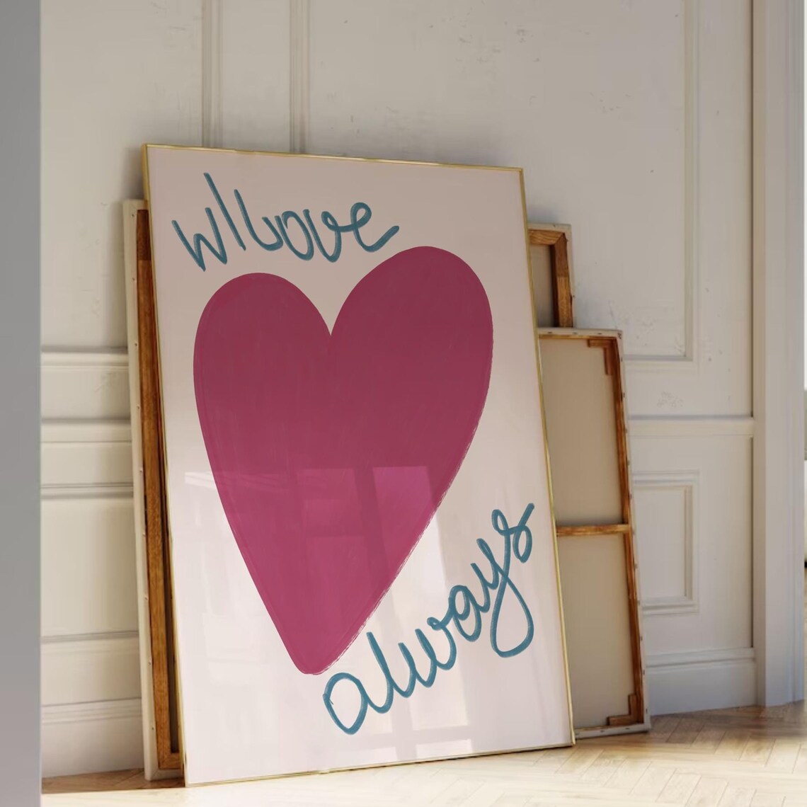 With Love Always Big Magenta Heart Teal Script Love Quote Poster