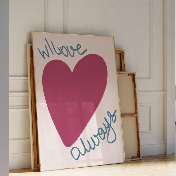 With Love Always Big Magenta Heart Teal Script Love Quote Poster