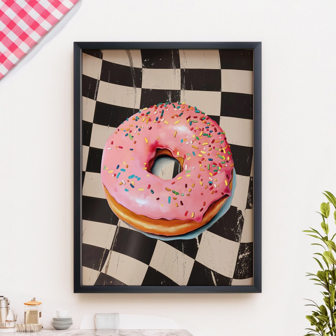 Pink Donut Retro Kitchen Decor Art Print