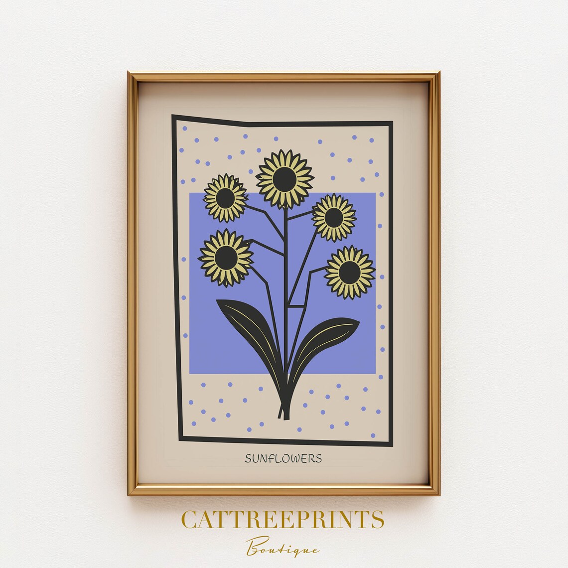Yellow Sunflowers Periwinkle Blue Background Retro Floral Poster - Image 2