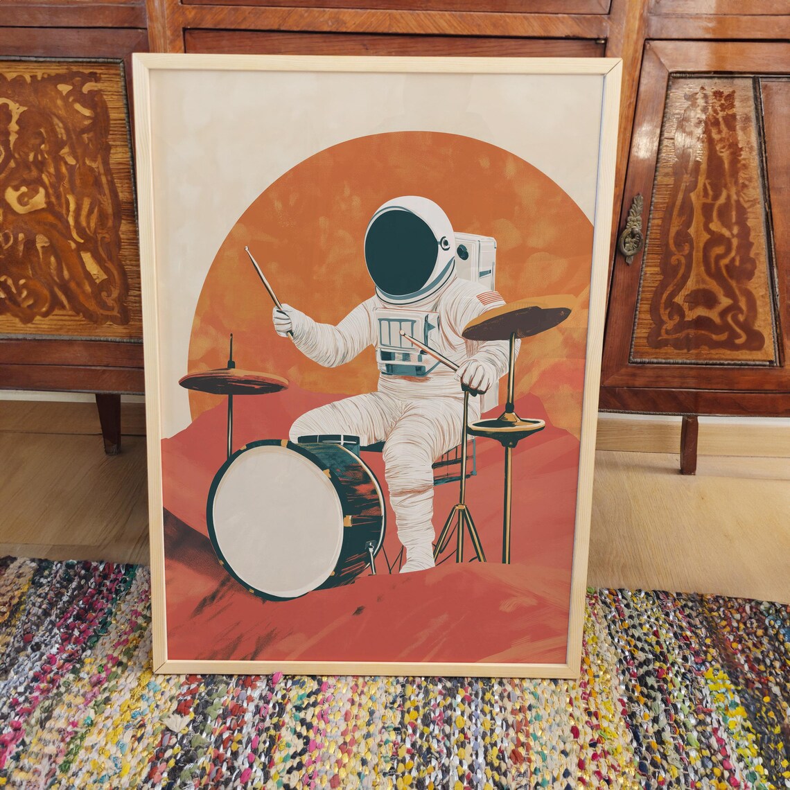 Astronaut Drum Poster, Retro Mid Century Decor - Image 3