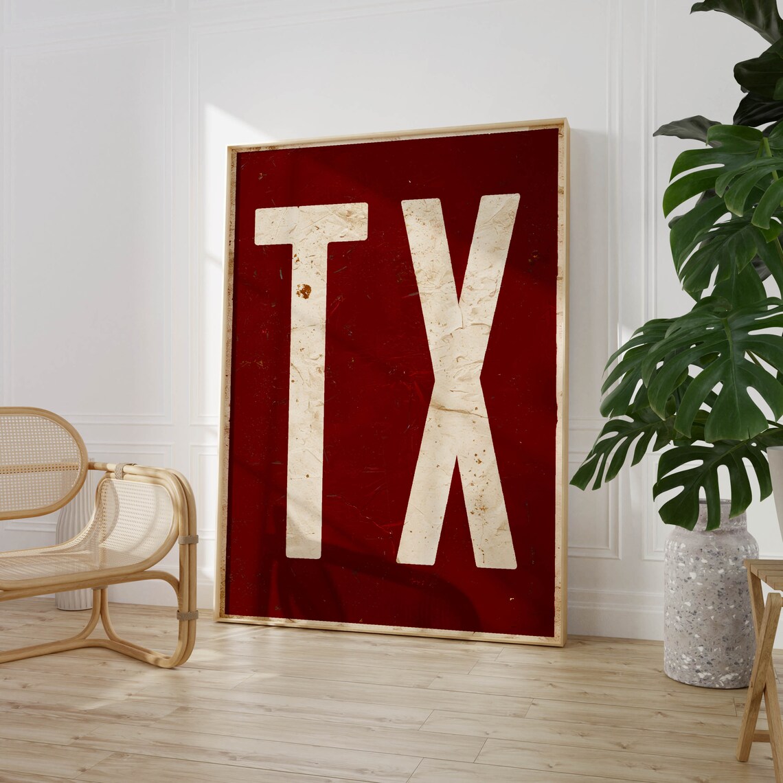Distressed TX Texas Letters Vintage Red State Sign Wall Poster - Image 3
