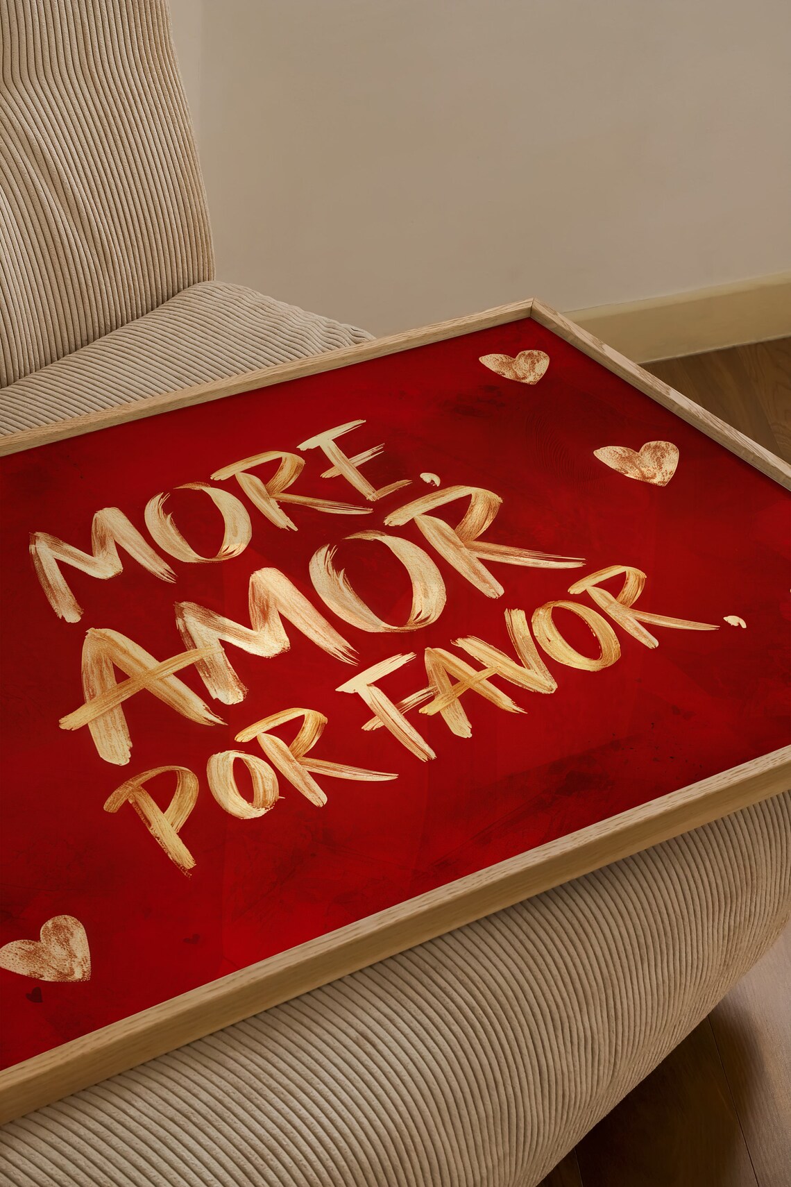 More Amor Por Favor Red and Gold Glossy Brush Love Quote Print - Image 2