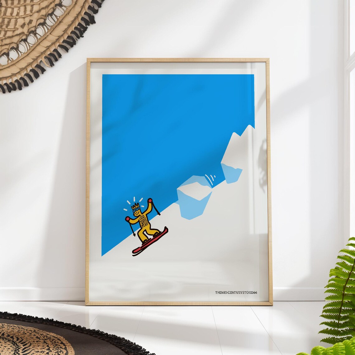 Ski Avalanche Print Funny Minimalist Mid Century Modern Poster