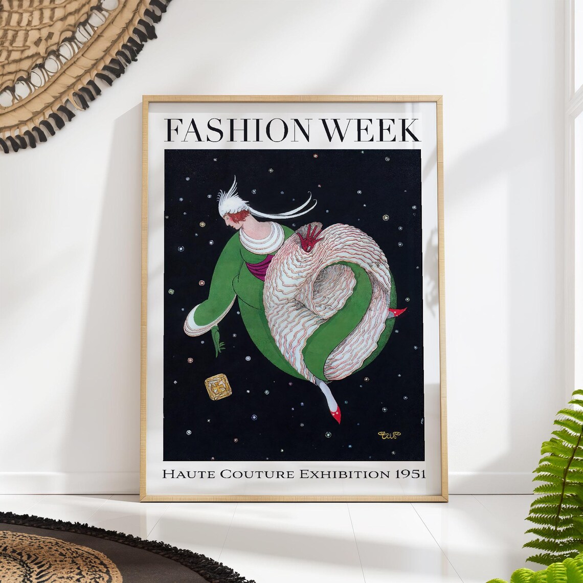 Fashion Week Haute Couture 1951 Starry Gown Art Deco Fashion Poster