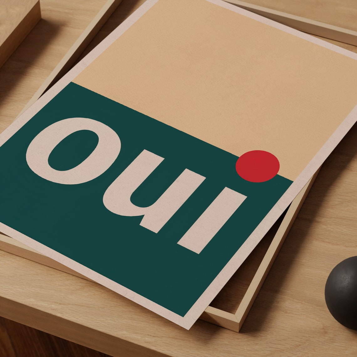 Oui Minimalist French Typography with Red Sun Modern Statement Poster - Image 3