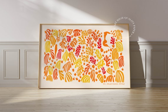 Henri Matisse Print Orange Mid Century Modern Wall Art Abstract Floral Poster Nautical Decor