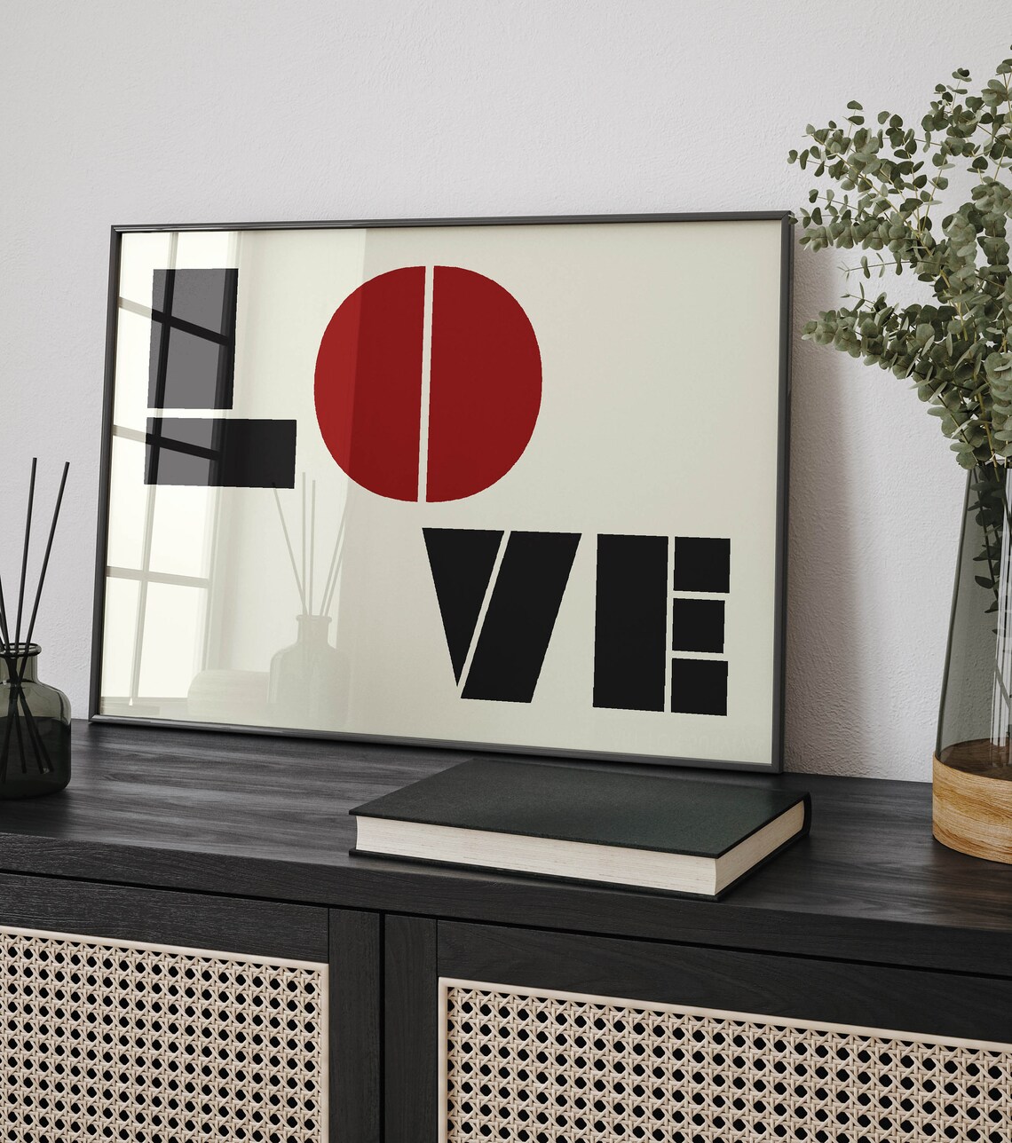 Minimalist Love Typography Print Modern Home Decor Wall Art Red And Black Artwork Gift For Couples - Image 2