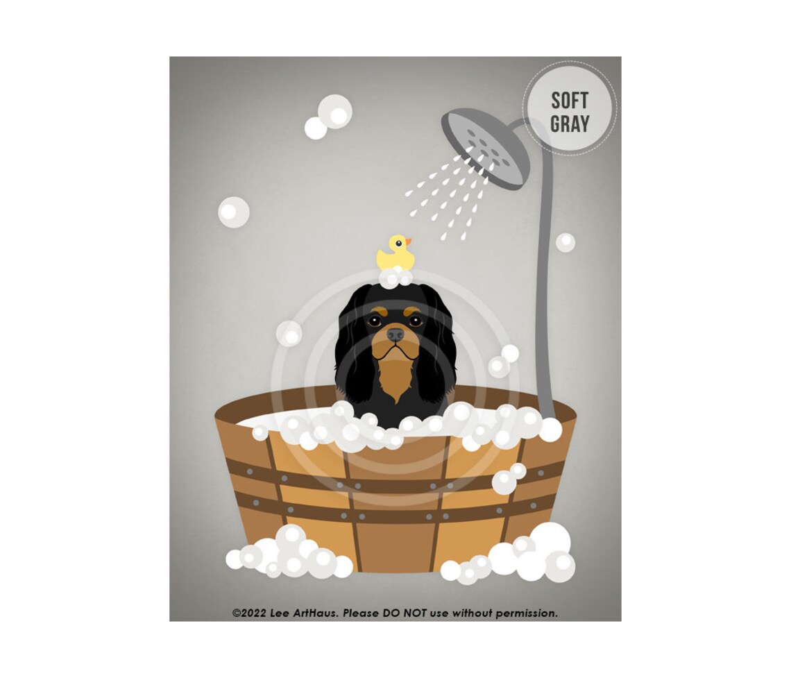 Black And Tan Cavalier Spaniel In Wooden Tub Shower Bath Dog Poster - Image 3