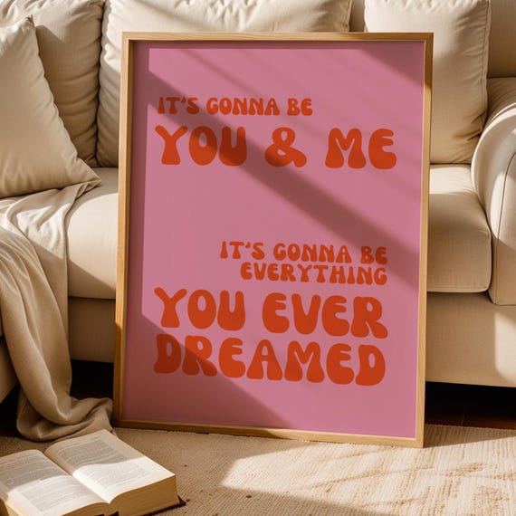 You And Me Pink Lyrics Wall Print Ibiza Colourful Funny Cute Birthday Christmas Gift Unique Leopard Cocktail House Music