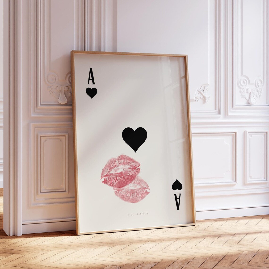 Ace of Hearts Lipstick Kiss Retro Playing Card Coquette Wall Art