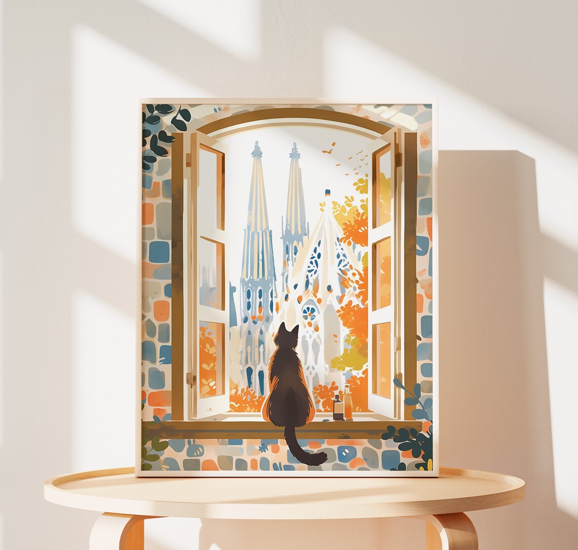Cute Cat Sagrada Famlia Art Print, Barcelona