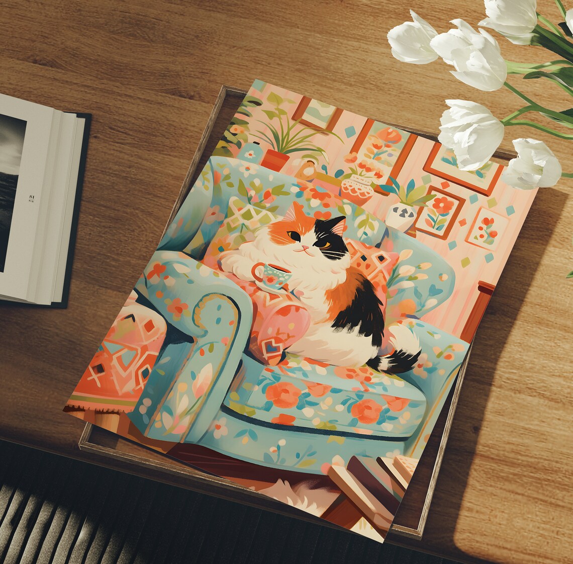 Cute Calico Cat Art Print, Gift For Cat Mom - Image 3