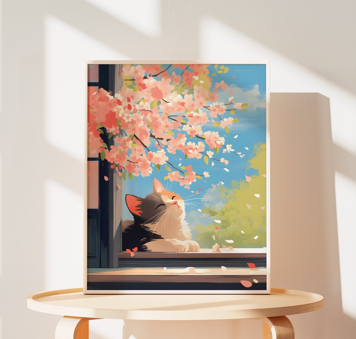Calico Cat Sleeping Cats, Japan Wall Art Print