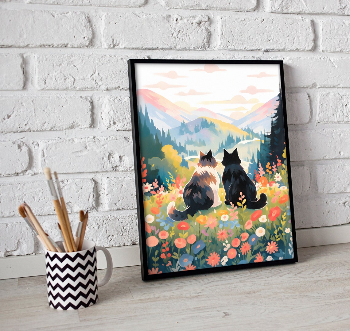 Lovely Cat Poster, Mountain Scenery - Image 2
