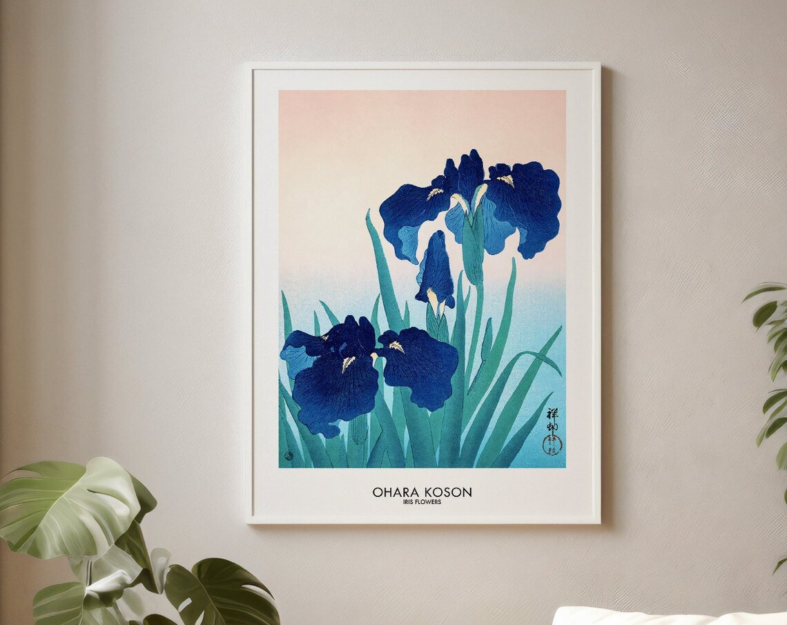Ohara Koson Blue Iris Flowers Japanese Woodblock Poster Decor - Image 2