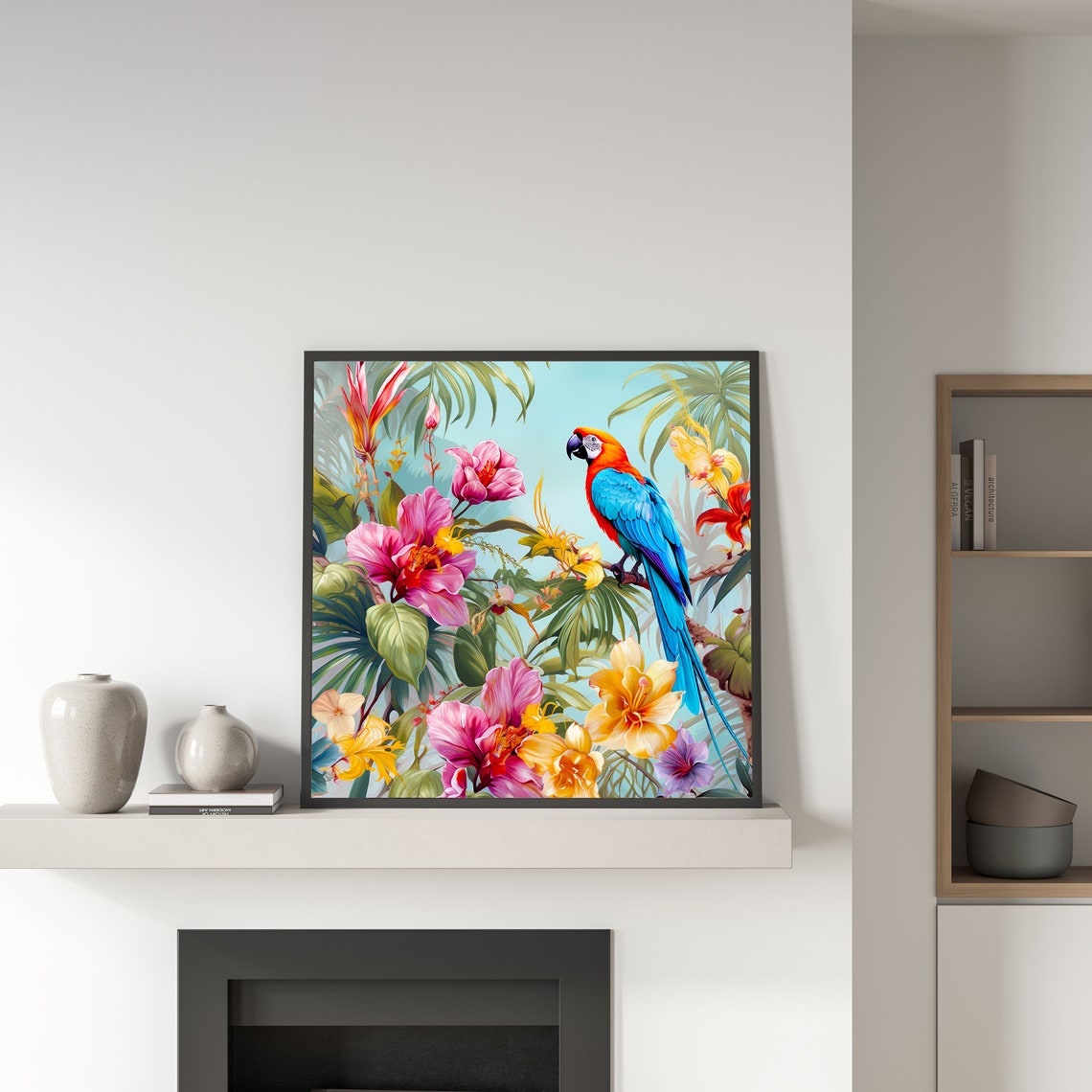 Scarlet Macaw Tropical Flowers Lush Parrot Paradise Garden Poster - Image 4