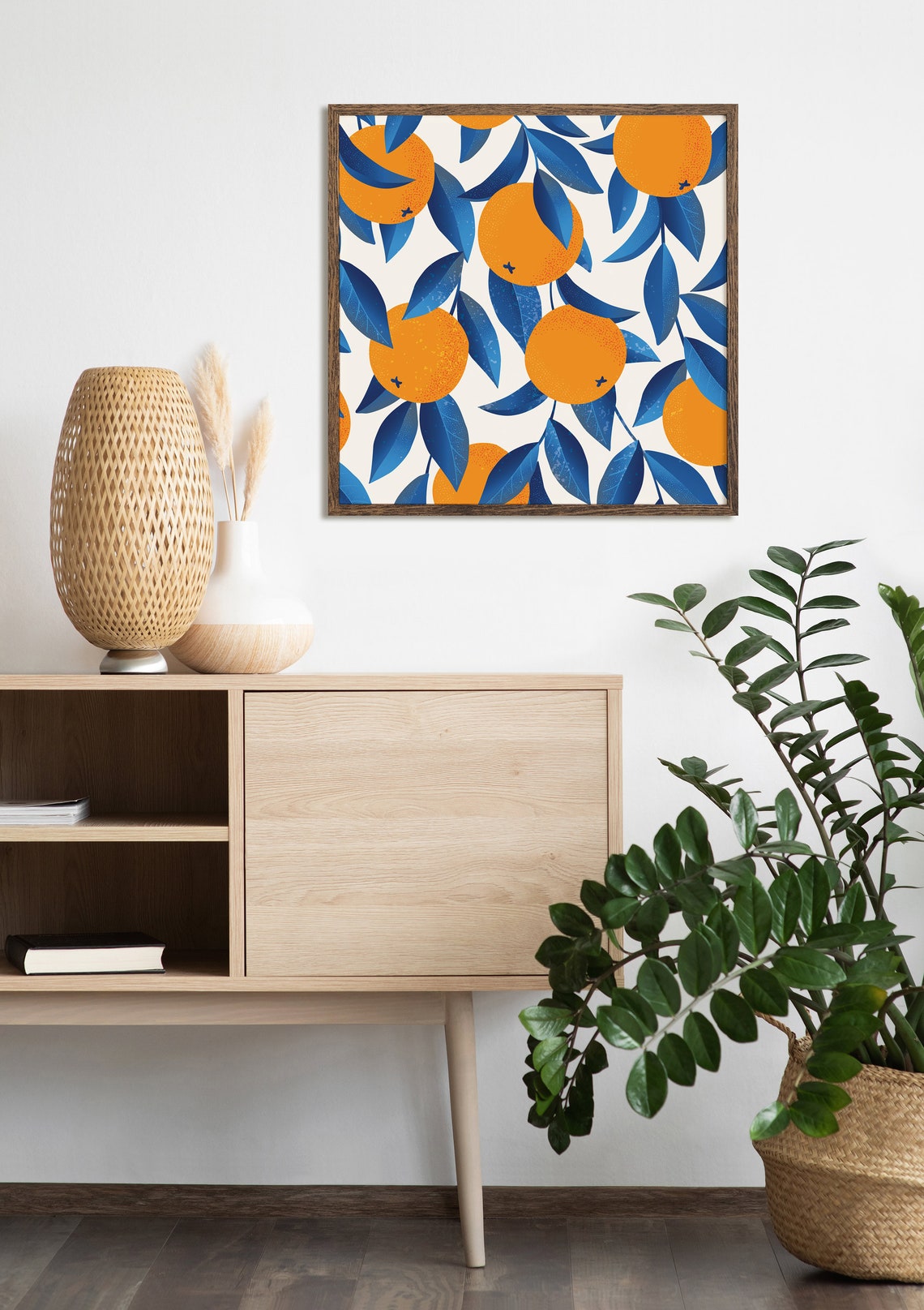 Orange Citrus Fruit Blue Leaf Pattern Modern Kitchen Decor Poster - Image 2