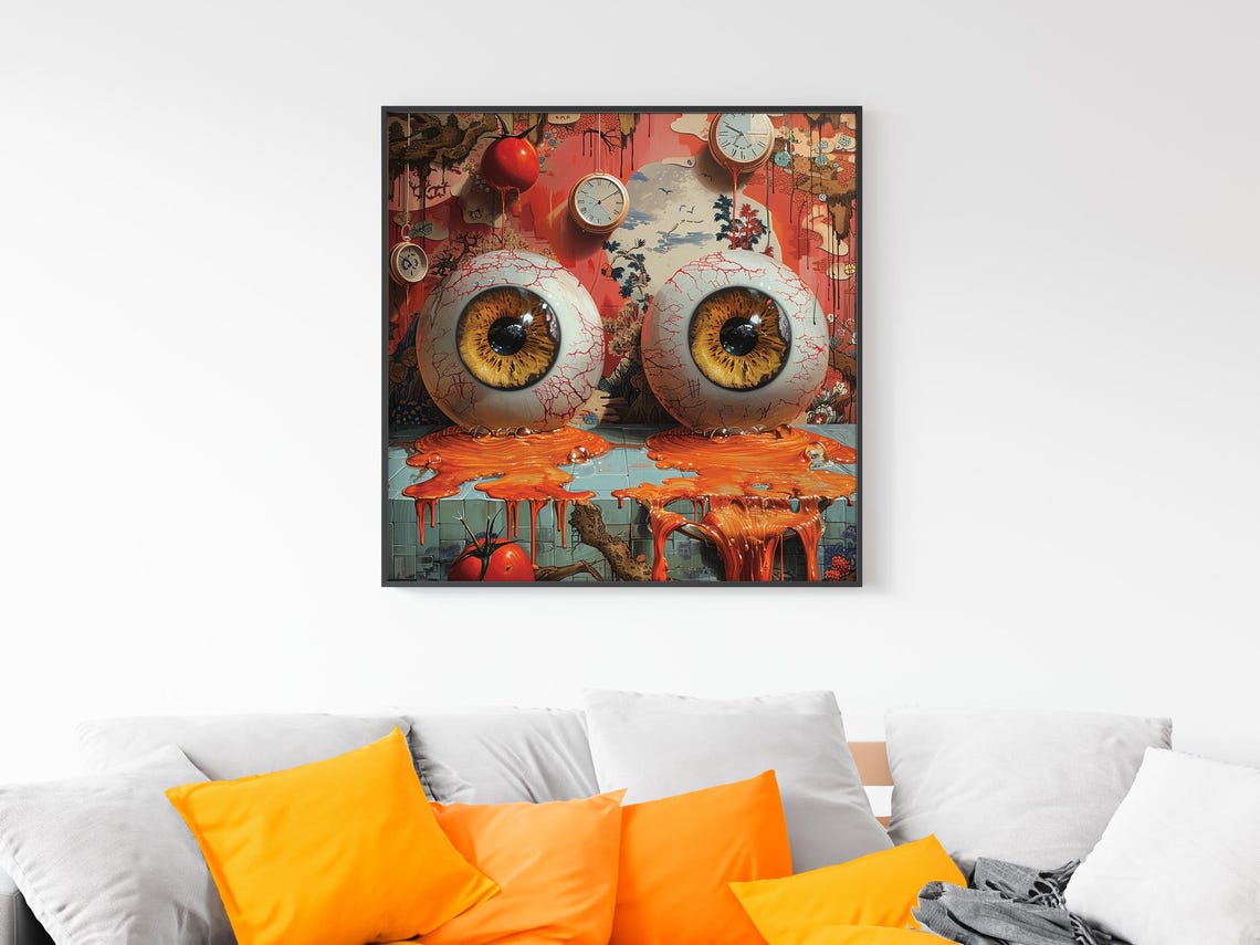 Surreal Giant Eyeballs Melting Clocks Weird Dream Art Poster - Image 3
