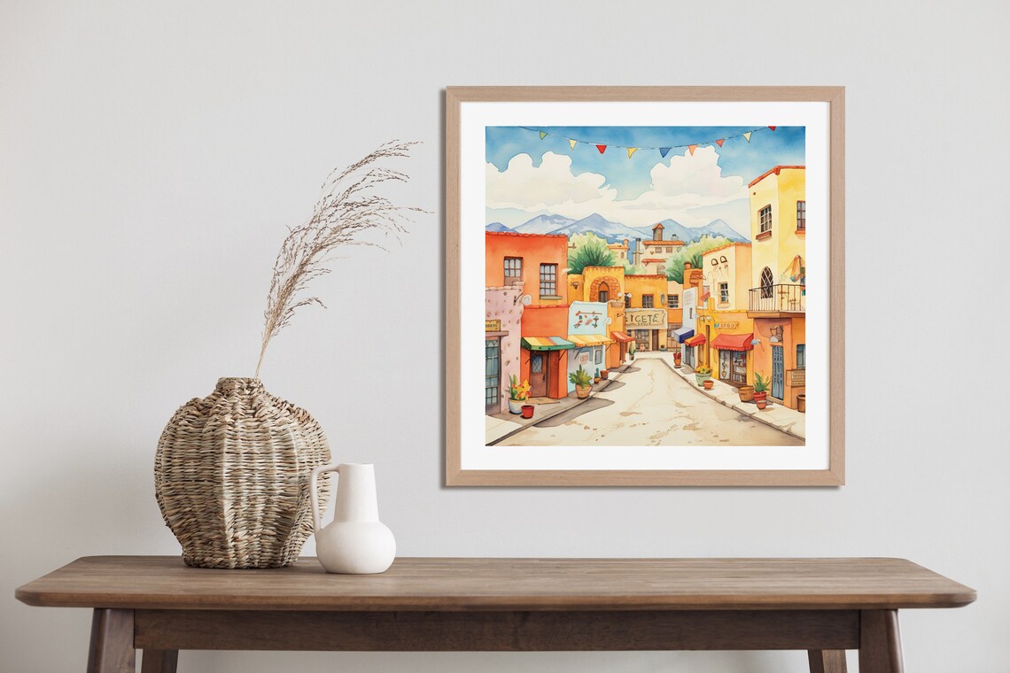 Santa Fe Watercolor Illustration, New Mexico Art Print - Image 3