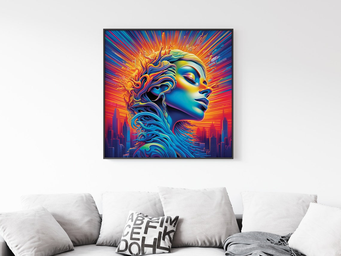 Neon Woman Profile City Sunset Radiant Psychedelic Beauty Poster - Image 3