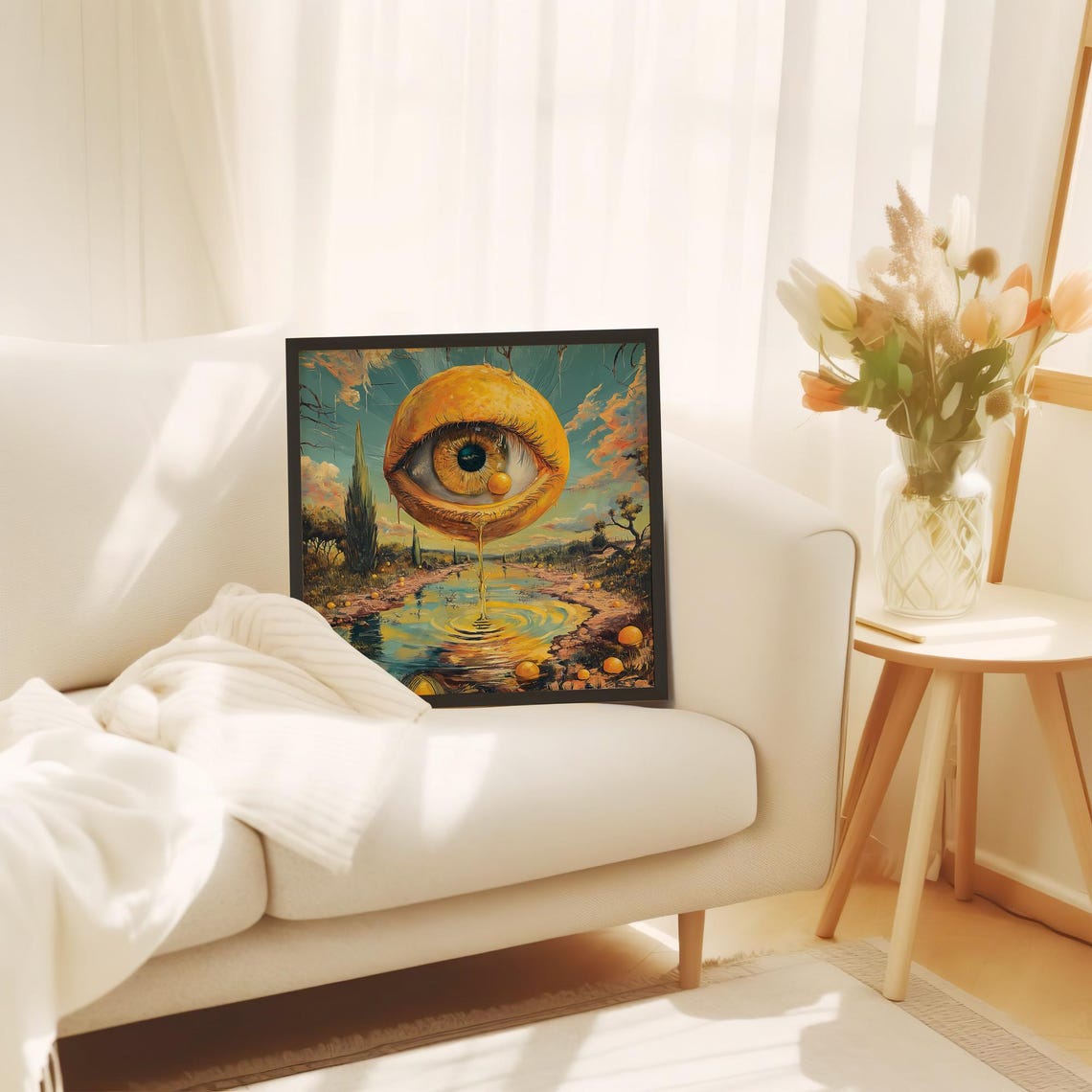Surreal Lemon Eye Crying Over River Dreamlike Landscape Art Poster - Image 4