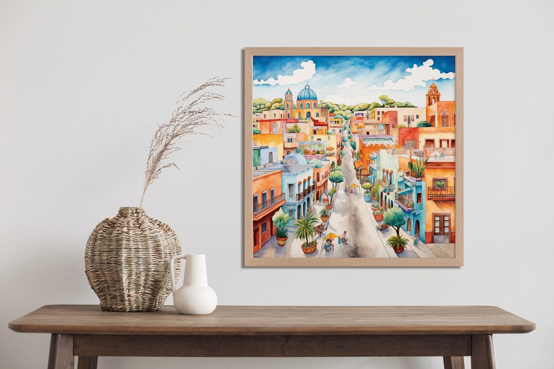 Colorful Colonial Town Watercolor Street Charming Old City Poster - Image 2