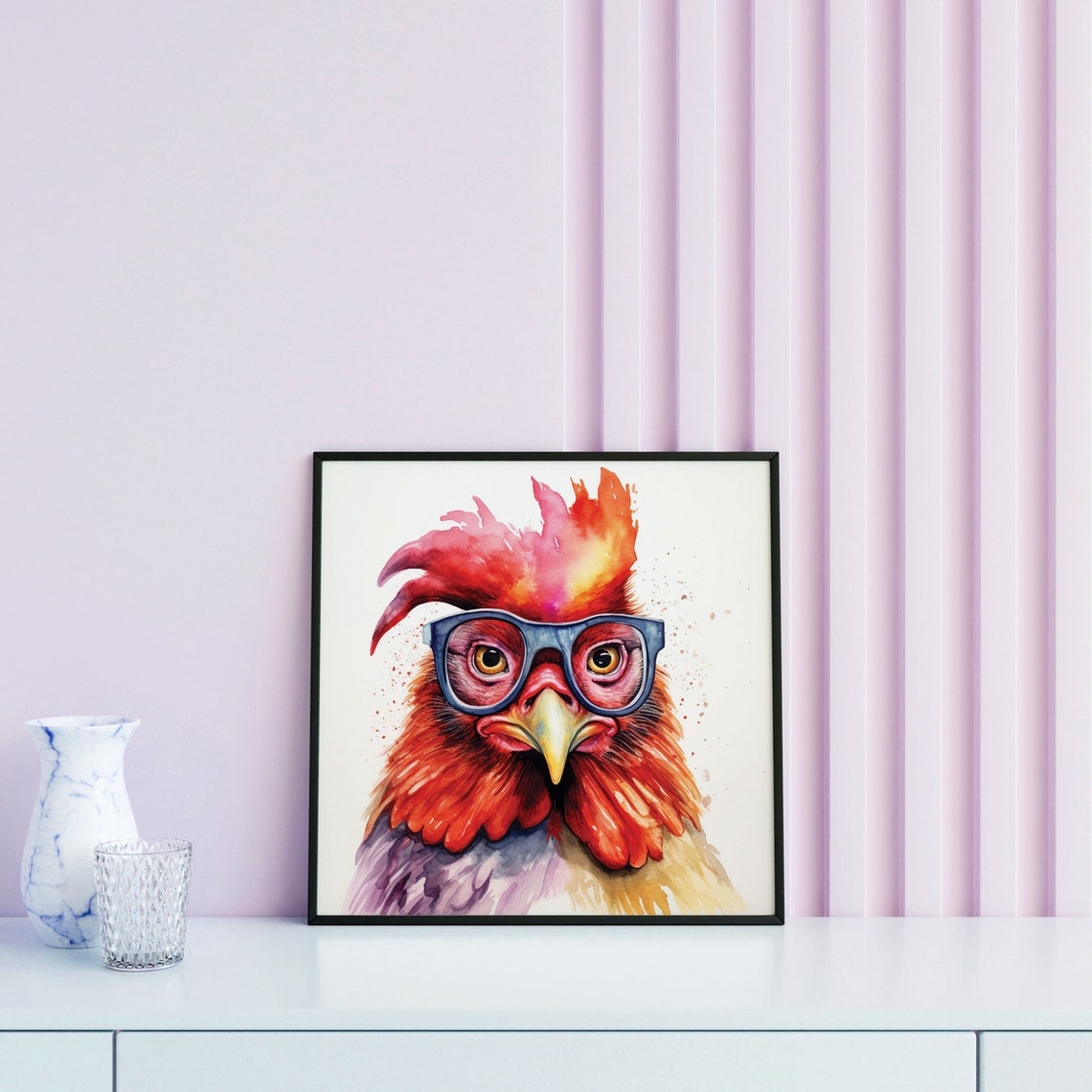 Chicken Glasses Watercolor Funny Hen Portrait Whimsical Bird Poster - Image 3