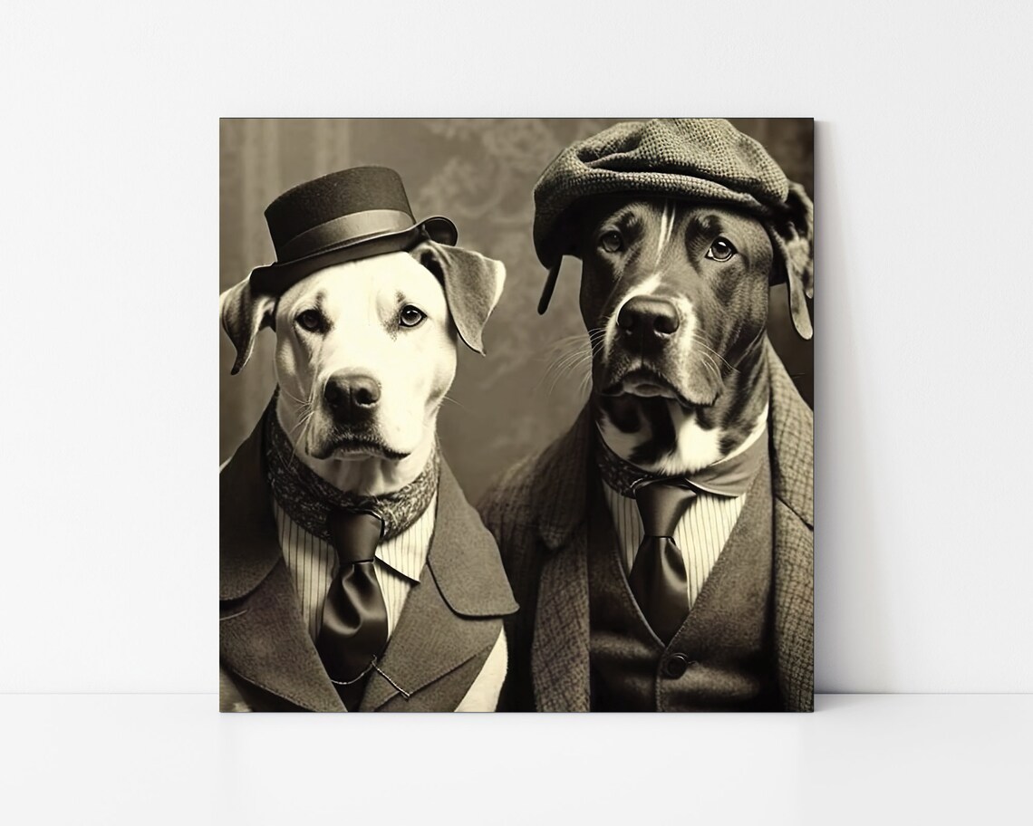 Vintage Gangster Dogs 1920s Suits Funny Black White Photo Poster
