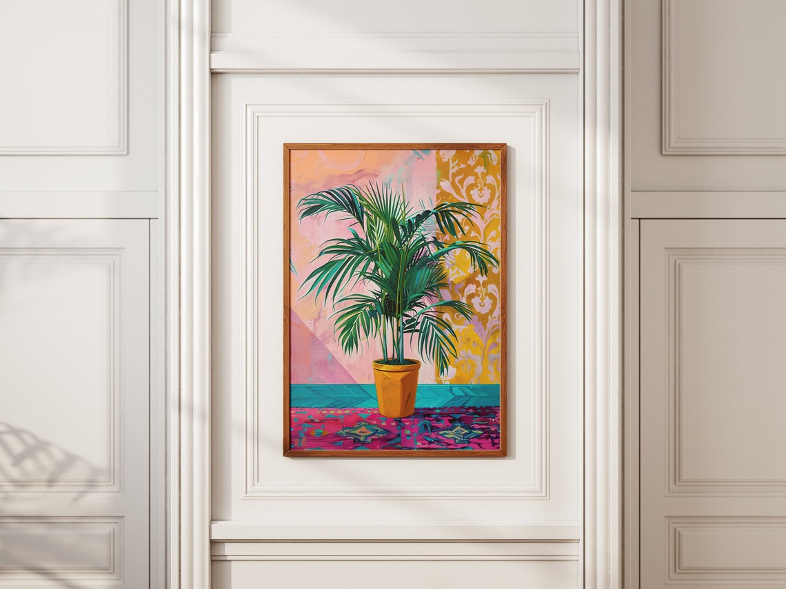Potted Palm Tree Colorful Boho Interior Tropical Plant Wall Art - Image 5