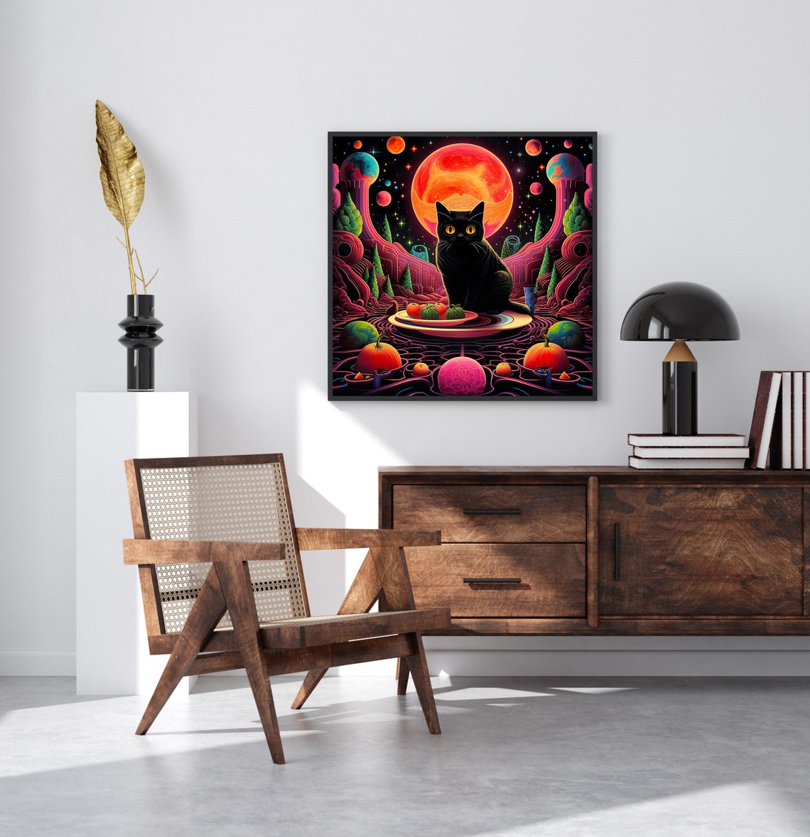 Black Cat Cosmic Planet Psychedelic Trippy Space Fantasy Art Poster - Image 4