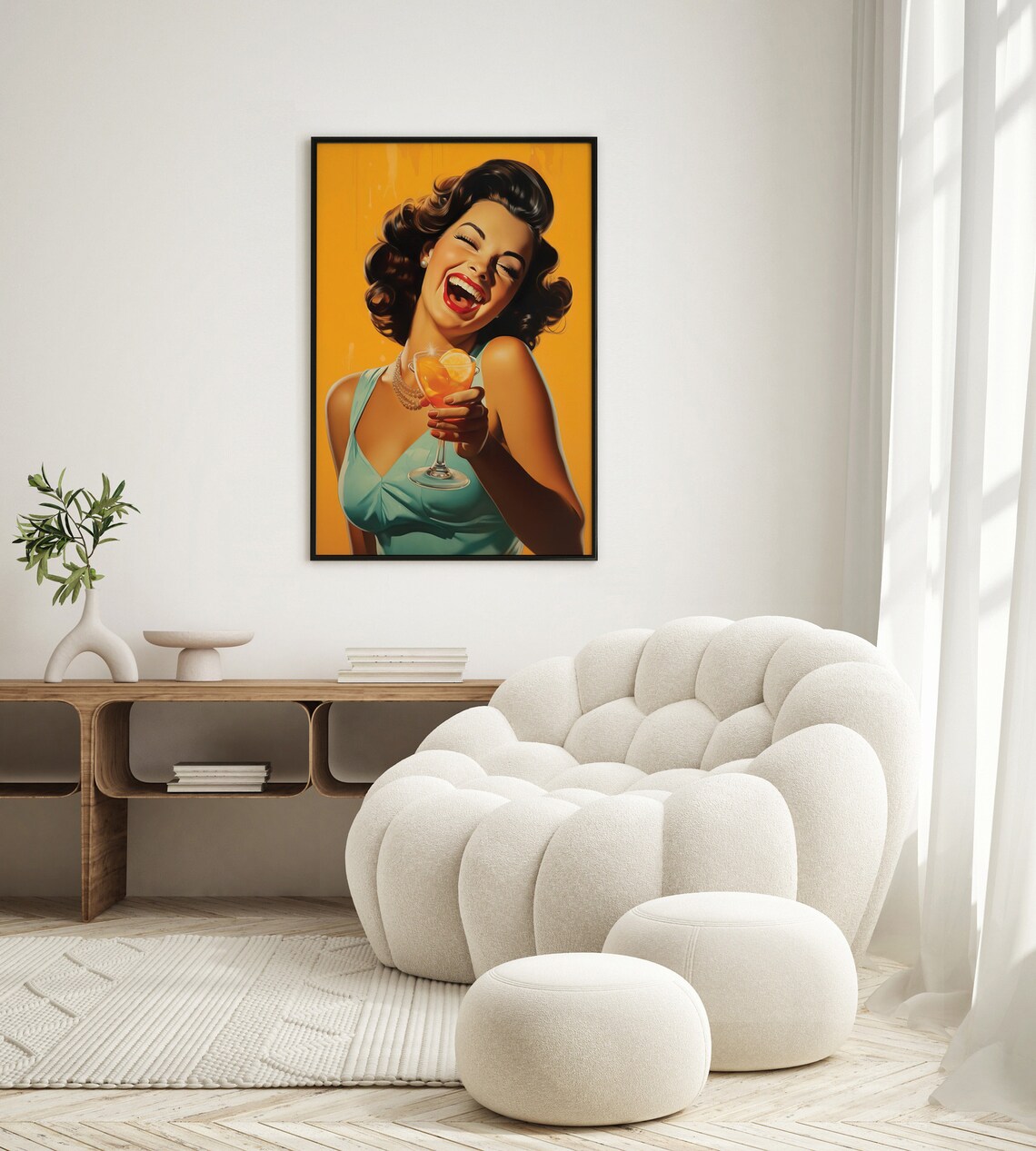 Vintage Pin Up Woman Laughing Cocktail Retro Bar Decor Poster - Image 5