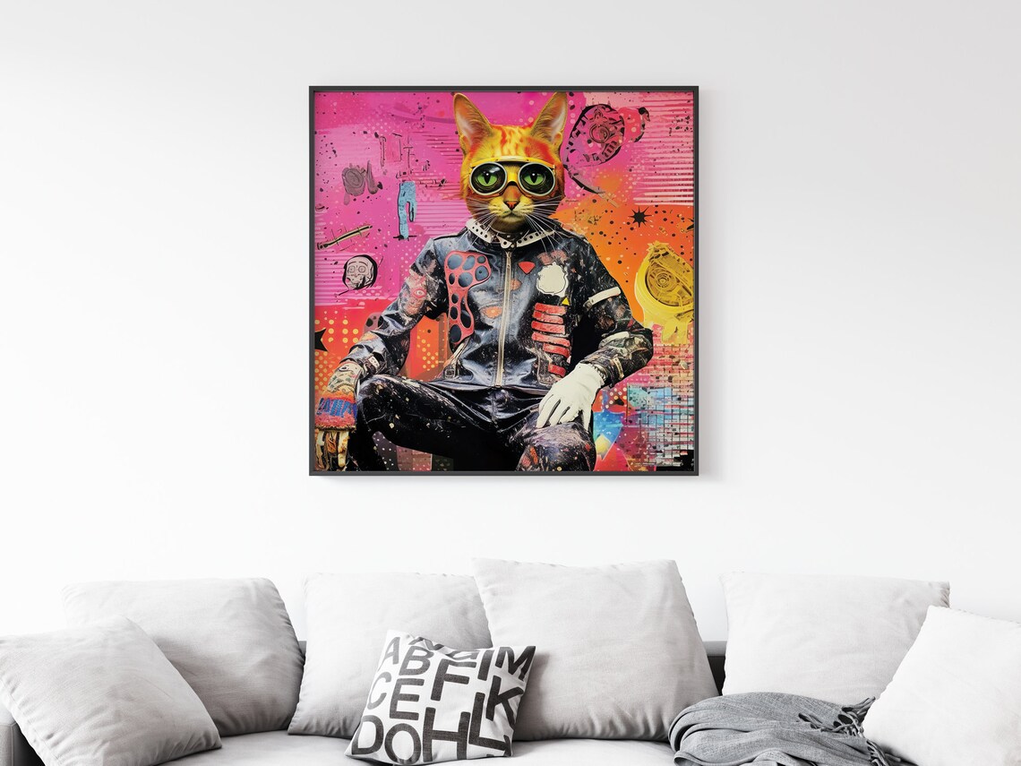 Cool Orange Cat Racer Pop Art Pink Racing Suit Portrait Poster - Image 3
