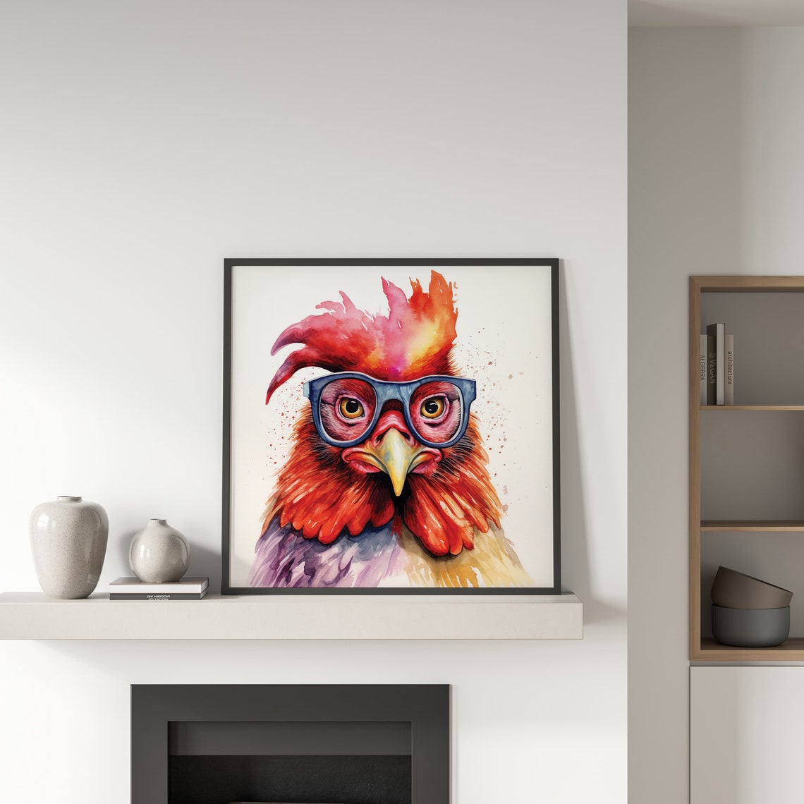 Chicken Glasses Watercolor Funny Hen Portrait Whimsical Bird Poster - Image 4
